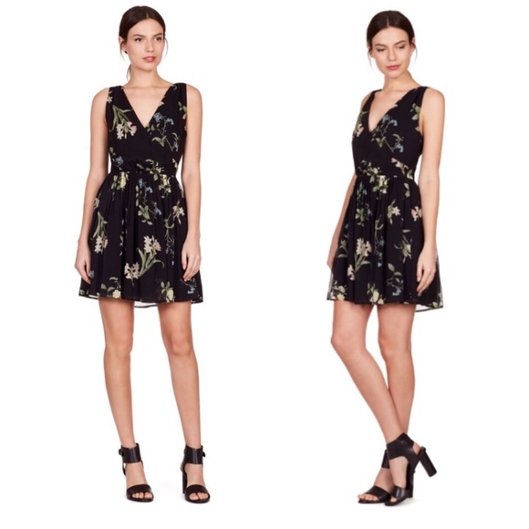 Joie Dresses & Skirts - Joie Black Floral Braydon Mini Wrap-Like Dress Small 100% Silk